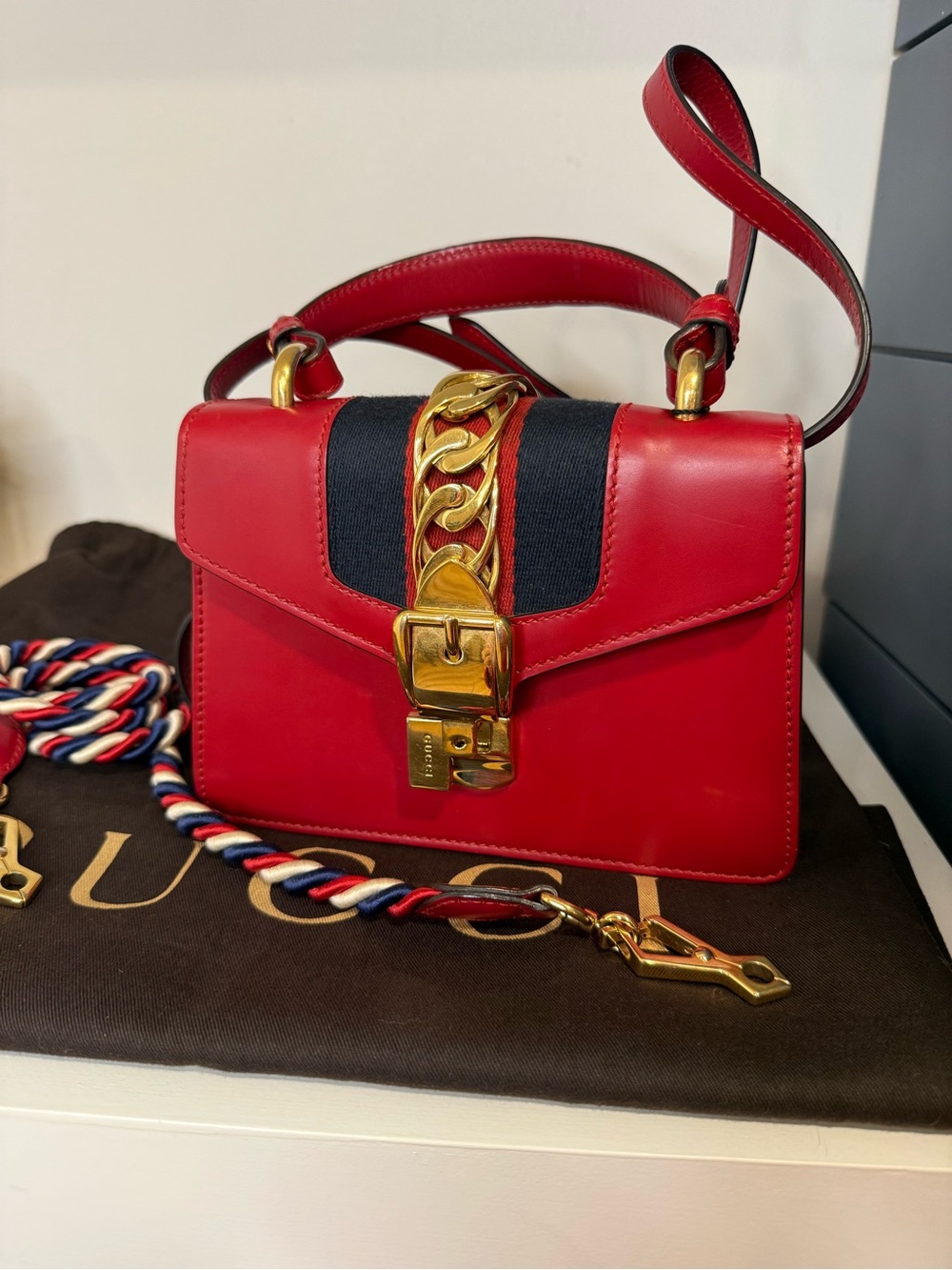 Gucci Red Sylvie Mini with Two Straps Excellent Condition
